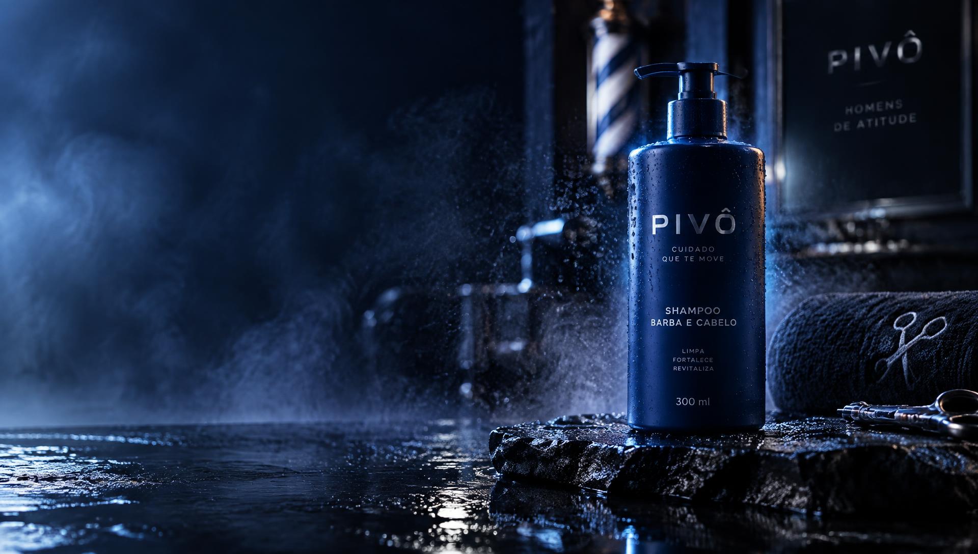 Shampoo Pivô barba e cabelo em bancada de barbearia